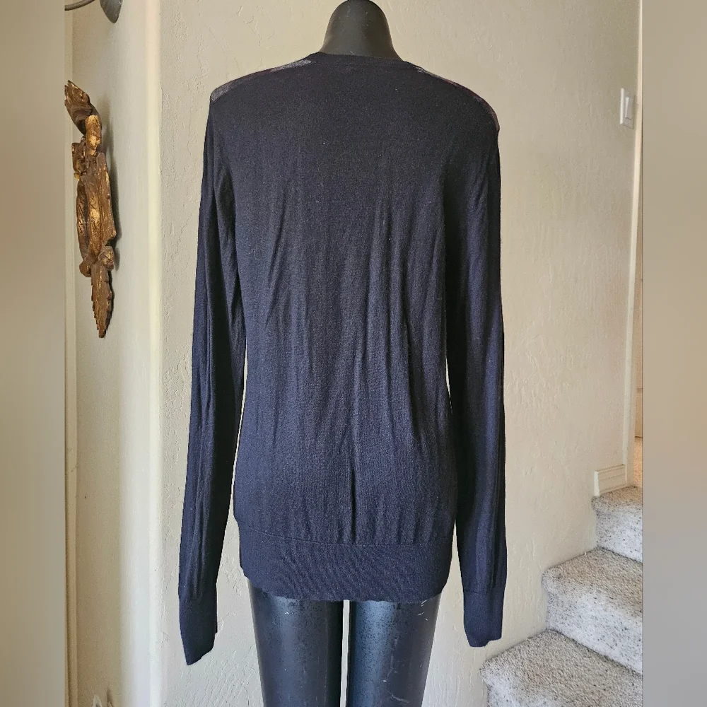 Burberry Brit Cashmere Wool Black Checkered Long Sleeve Sweater Sz. L - Picture 2 of 6